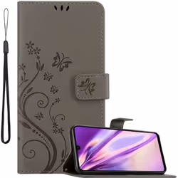 Coque pour Huawei P30 LITE Housse en GRIS FLORAL Etui Case Cover Protection Floral Portefeuille Wallet