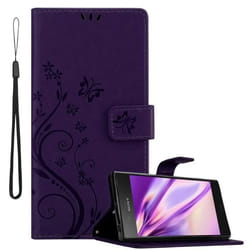 Coque pour Sony Xperia XZ1 Housse en LILAS FONCÉ FLORAL Etui Case Cover Protection Floral Portefeuille Wallet