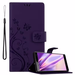 Coque pour Sony Xperia XZ2 Housse en LILAS FONCÉ FLORAL Etui Case Cover Protection Floral Portefeuille Wallet