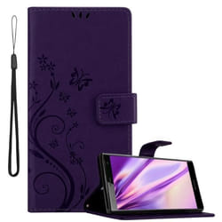 Coque pour Sony Xperia XZ2 Housse en LILAS FONCÉ FLORAL Etui Case Cover Protection Floral Portefeuille Wallet