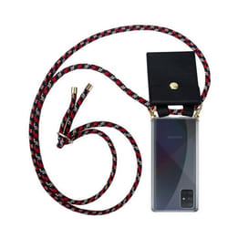 Coque Collier pour Samsung Galaxy A71 4G Housse en ROUGE BLEU JAUNE Etui Fashion Necklace a la mode Case Cover Silicone réglable