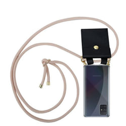 Coque Collier pour Samsung Galaxy A71 4G Housse en OR ROSE PERLÉ Etui Fashion Necklace a la mode Case Cover Silicone réglable