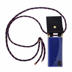 Coque Collier pour Samsung Galaxy M21 / M30s Housse en BLEU ROUGE BLANC POINTÉ Etui Fashion Necklace a la mode Case Cover Sil ...