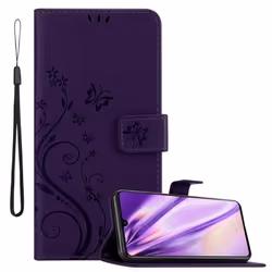 Coque pour Samsung Galaxy A41 Housse en LILAS FONCÉ FLORAL Etui Case Cover Protection Floral Portefeuille Wallet