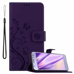 Coque pour Samsung Galaxy J3 2017 Housse en LILAS FONCÉ FLORAL Etui Case Cover Protection Floral Portefeuille Wallet