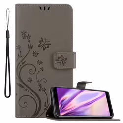 Coque pour Samsung Galaxy J4 PLUS Housse en GRIS FLORAL Etui Case Cover Protection Floral Portefeuille Wallet