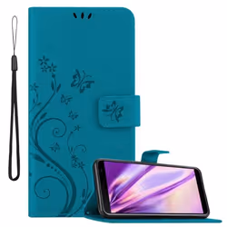 Coque pour Samsung Galaxy J4 PLUS Housse en BLEU FLORAL Etui Case Cover Protection Floral Portefeuille Wallet