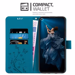 Coque pour Honor 20 PRO Housse en BLEU FLORAL Etui Case Cover Protection Floral Portefeuille Wallet