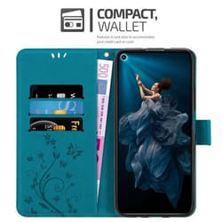 Coque pour Honor 20 PRO Housse en BLEU FLORAL Etui Case Cover Protection Floral Portefeuille Wallet