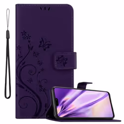 Coque pour Honor 8X Housse en LILAS FONCÉ FLORAL Etui Case Cover Protection Floral Portefeuille Wallet