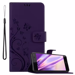 Coque pour Huawei Y5 2017 / Y6 2017 Housse en LILAS FONCÉ FLORAL Etui Case Cover Protection Floral Portefeuille Wallet