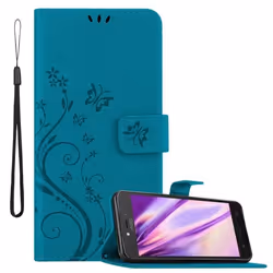 Coque pour Motorola MOTO C PLUS Housse en BLEU FLORAL Etui Case Cover Protection Floral Portefeuille Wallet