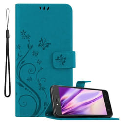 Coque pour Motorola MOTO C PLUS Housse en BLEU FLORAL Etui Case Cover Protection Floral Portefeuille Wallet