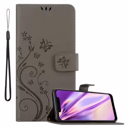 Coque pour Xiaomi Pocophone F1 Housse en GRIS FLORAL Etui Case Cover Protection Floral Portefeuille Wallet