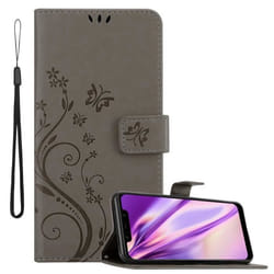 Coque pour Xiaomi Pocophone F1 Housse en GRIS FLORAL Etui Case Cover Protection Floral Portefeuille Wallet