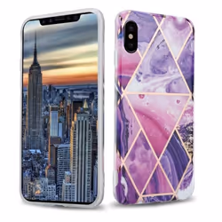 Coque pour Apple iPhone X / XS Housse en Marbre Vague Violet No. 14 Etui Case Cover Protection Silicone TPU Portfeuille Walle ...