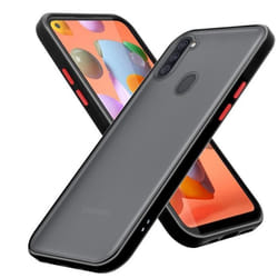 Cadorabo Etui pour Samsung Galaxy A11 / M11 en Noir Givré - Touches Rouges Housse Protection hybride silicone TPU