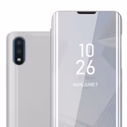 Etui Samsung Galaxy A01 AGATE ARGENT Clear View Housse Protection miroir 360 degrés