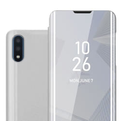 Etui Samsung Galaxy A01 AGATE ARGENT Clear View Housse Protection miroir 360 degrés
