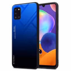 Coque - CADORABO - Samsung Galaxy A31 - Bicolore BLEU - NOIR - Verre trempé - Antidérapant