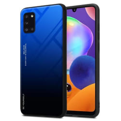 Coque - CADORABO - Samsung Galaxy A31 - Bicolore BLEU - NOIR - Verre trempé - Antidérapant