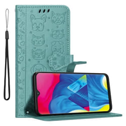 Coque - CADORABO - Samsung Galaxy A10 / M10 - Similicuir - Vert - Motif chiens et chats