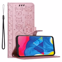 Etui pour Samsung Galaxy A10/M10 - CADORABO - Shiny Or Rose - Similicuir - Fonction Stand - Motif Chiens Chats