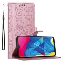 Etui pour Samsung Galaxy A10/M10 - CADORABO - Shiny Or Rose - Similicuir - Fonction Stand - Motif Chiens Chats