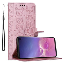 Coque pour Samsung Galaxy S10 4G Etui en SHINY OR ROSE Housse Case Cover Protection Motif chiens chats Portefeuille