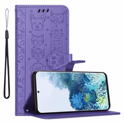 Coque pour Samsung Galaxy S20 Etui en SHINY VIOLETT Housse Case Cover Protection Motif chiens chats Portefeuille