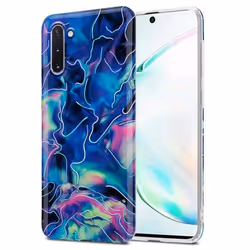 Coque pour Samsung Galaxy NOTE 10 Housse en Marbre Bleu Rose No. 17 Etui Case Cover Protection Silicone TPU Portfeuille Walle ...