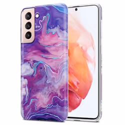 Coque pour Samsung Galaxy S21 5G Housse en Marbre Violet Rose No. 19 Etui Case Cover Protection Silicone TPU Portfeuille Wall ...