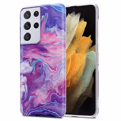 Coque pour Samsung Galaxy S21 ULTRA Housse en Marbre Violet Rose No. 19 Etui Case Cover Protection Silicone TPU Portfeuille W ...