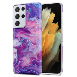 Coque pour Samsung Galaxy S21 ULTRA Housse en Marbre Violet Rose No. 19 Etui Case Cover Protection Silicone TPU Portfeuille Wallet