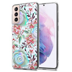 Housse pour Samsung Galaxy S21 PLUS Coque FLEURS DE PÊCHE Etui Case Cover Protection en Silicone TPU floral Portefeuille