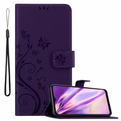 Coque pour Samsung Galaxy A12 / M12 Housse en LILAS FONCÉ FLORAL Etui Case Cover Protection Floral Portefeuille Wallet