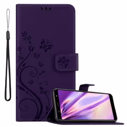 Coque pour Samsung Galaxy A6 PLUS 2018 Housse en LILAS FONCÉ FLORAL Etui Case Cover Protection Floral Portefeuille Wallet