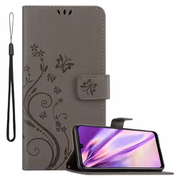 Coque pour Huawei P SMART 2020 Housse en GRIS FLORAL Etui Case Cover Protection Floral Portefeuille Wallet