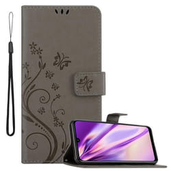 Coque pour Huawei P SMART 2020 Housse en GRIS FLORAL Etui Case Cover Protection Floral Portefeuille Wallet