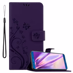 Coque pour Honor 9X LITE Housse en LILAS FONCÉ FLORAL Etui Case Cover Protection Floral Portefeuille Wallet
