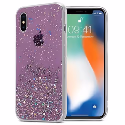 Coque pour Apple iPhone X / XS Etui en Violet avec Paillettes Case Cover Housse Protection Silicone TPU Paillettes Glitter