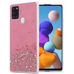 Coque pour Samsung Galaxy A21s Etui en Rose avec Paillettes Case Cover Housse Protection Silicone TPU Paillettes Glitter
