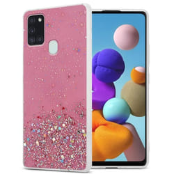 Coque pour Samsung Galaxy A21s Etui en Rose avec Paillettes Case Cover Housse Protection Silicone TPU Paillettes Glitter