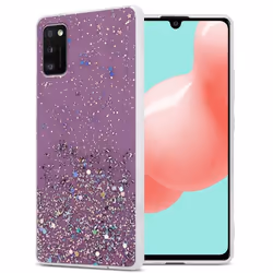 Coque pour Samsung Galaxy A41 Etui en Violet avec Paillettes Case Cover Housse Protection Silicone TPU Paillettes Glitter