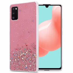 Coque pour Samsung Galaxy A41 Etui en Rose avec Paillettes Case Cover Housse Protection Silicone TPU Paillettes Glitter