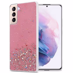 Coque pour Samsung Galaxy S21 PLUS Etui en Rose avec Paillettes Case Cover Housse Protection Silicone TPU Paillettes Glitter