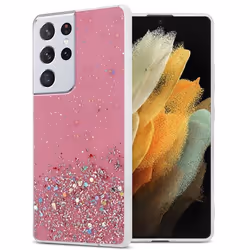 Coque pour Samsung Galaxy S21 ULTRA Etui en Rose avec Paillettes Case Cover Housse Protection Silicone TPU Paillettes Glitter