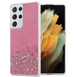Coque pour Samsung Galaxy S21 ULTRA Etui en Rose avec Paillettes Case Cover Housse Protection Silicone TPU Paillettes Glitter
