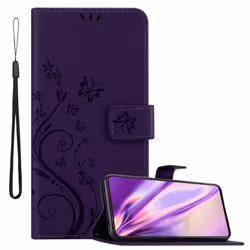 Coque pour Samsung Galaxy M52 5G Housse en LILAS FONCÉ FLORAL Etui Case Cover Protection Floral Portefeuille Wallet