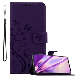 Coque pour Samsung Galaxy M52 5G Housse en LILAS FONCÉ FLORAL Etui Case Cover Protection Floral Portefeuille Wallet